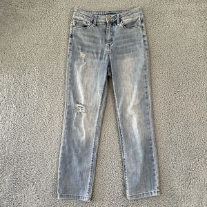 Laurie Felt Jeans Women's 0 Blue Daisy Denim Straight Leg Crop Medium Wash